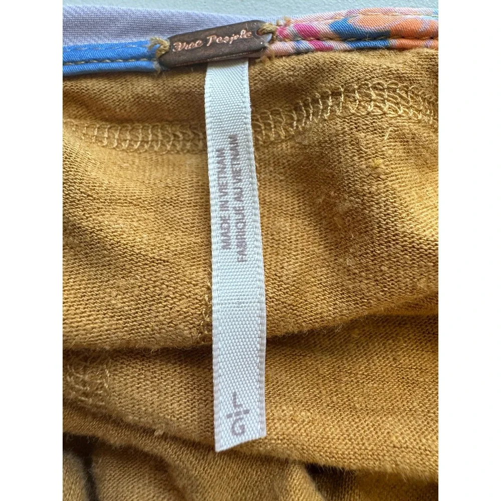 Free People Women Large Mixed Print Floral Asymmetrical Mustard Top OB1704333